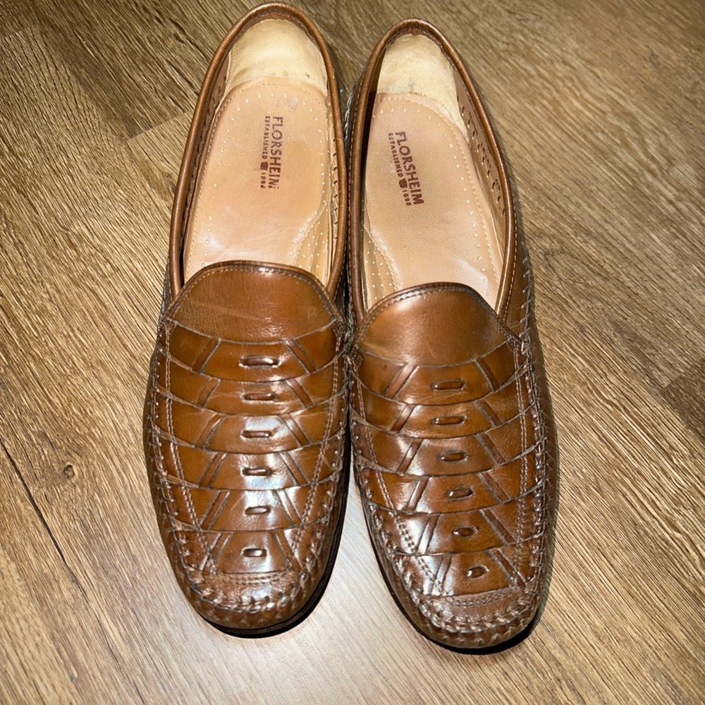 Florsheim Mens Brown Woven‎ Leather Slip On Loafers Size 9.5 B